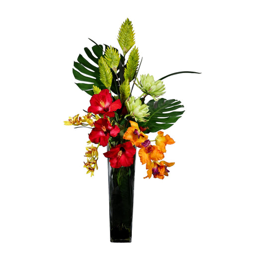 Tropical Arrangement in Glass Vase