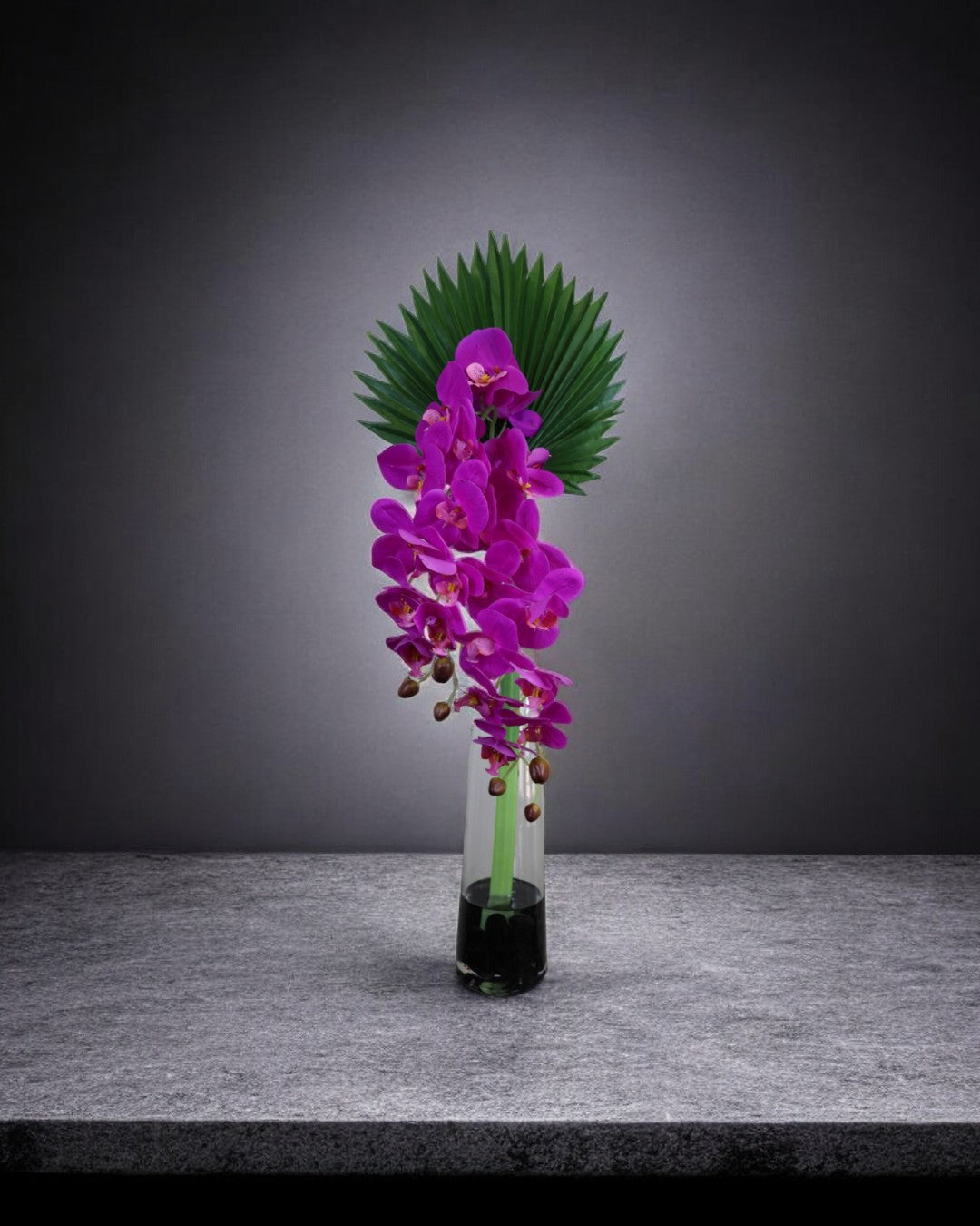 Fuscia Phalaenopsis Silk Orchid Glass Vase