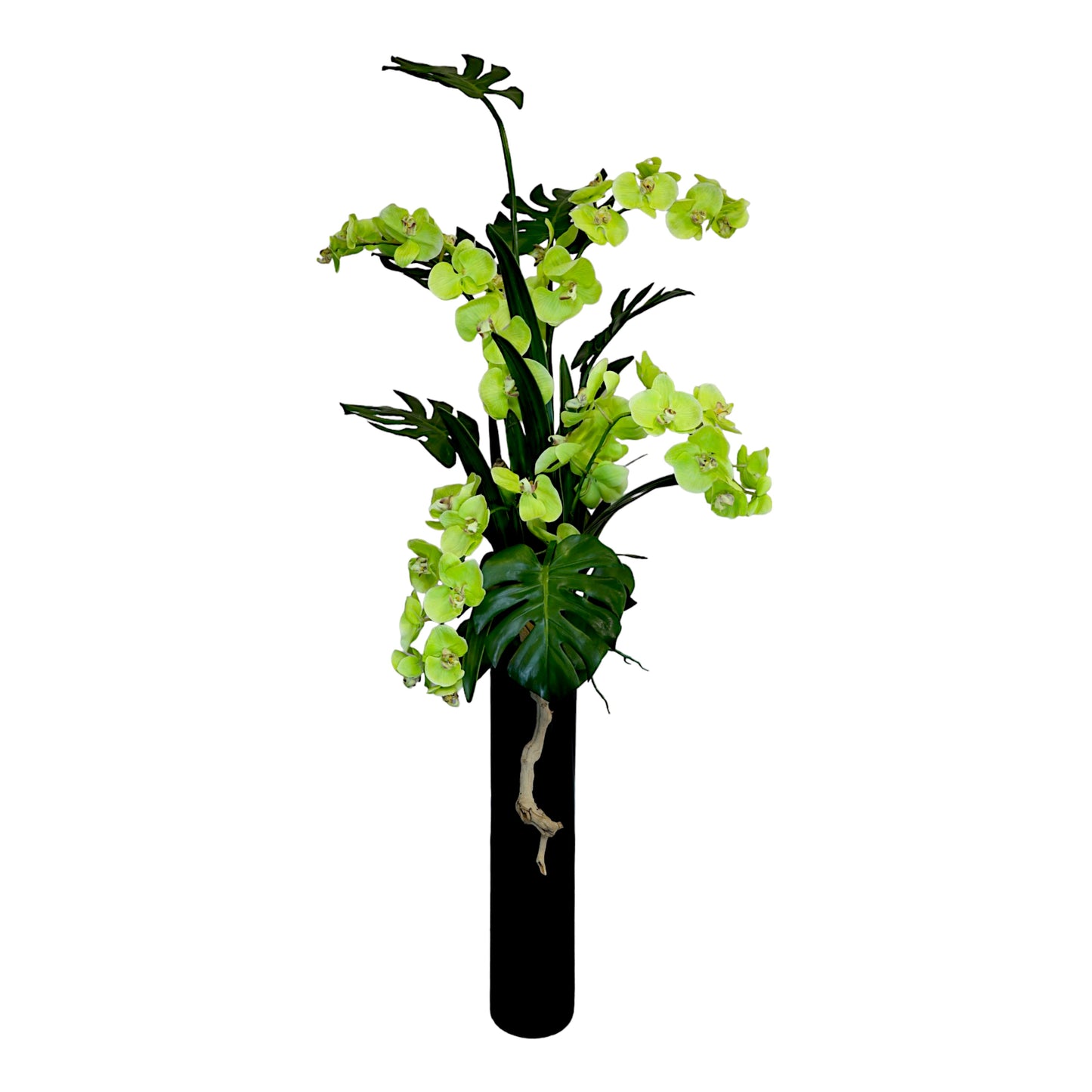 5 Feet High Orchid Arrangement in Black Cylinder Vase