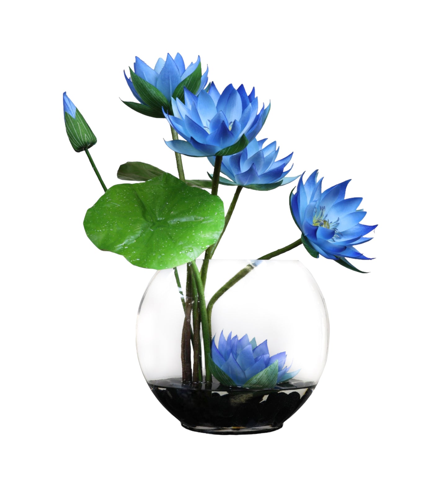 Blue Water Lilies in Halfmoon Glass vase