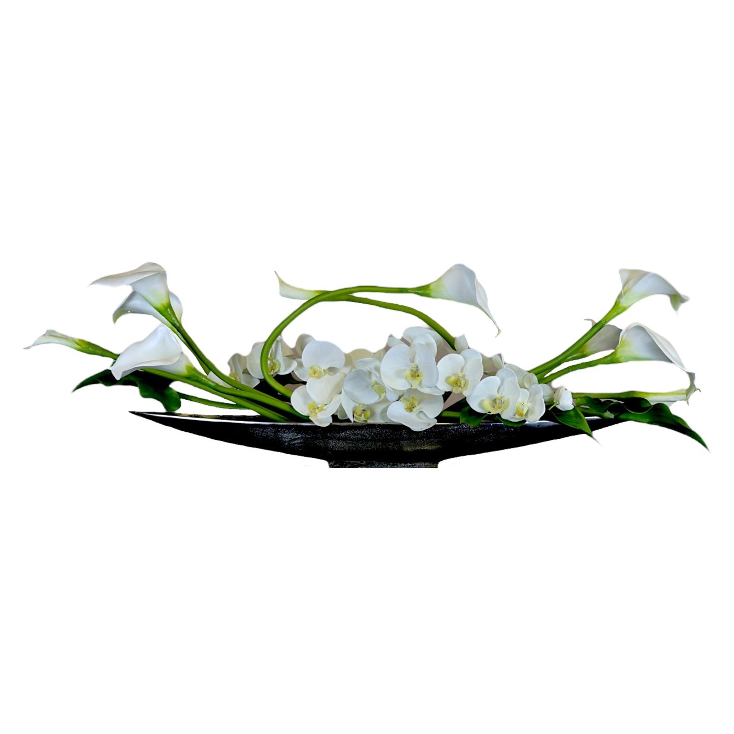 Calla Lily with White Orchids in Silver Metallic Vase