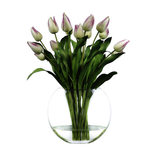 Waterlook Tulips in Halfmoon Glass Vase