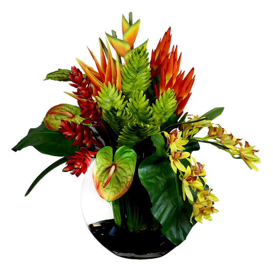 Waterlook Tropical Arrangement in Glass Halfmoon Vase