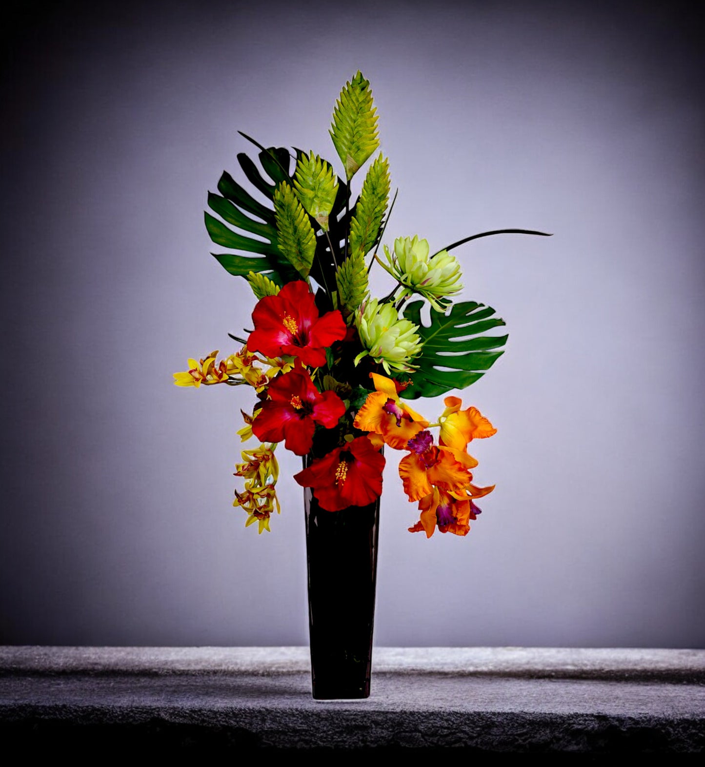 Tropical Arrangement in Glass Vase