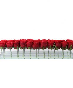 Red roses rectangular glass vase